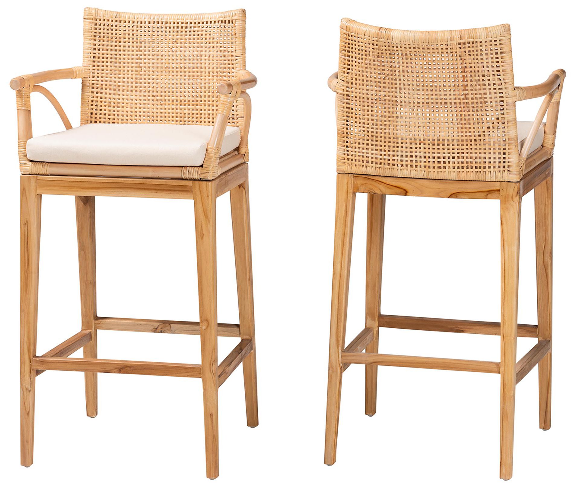 Image 2 bali & pari Storsel Bohemian Natural Rattan and Teak Wood Bar Stool
