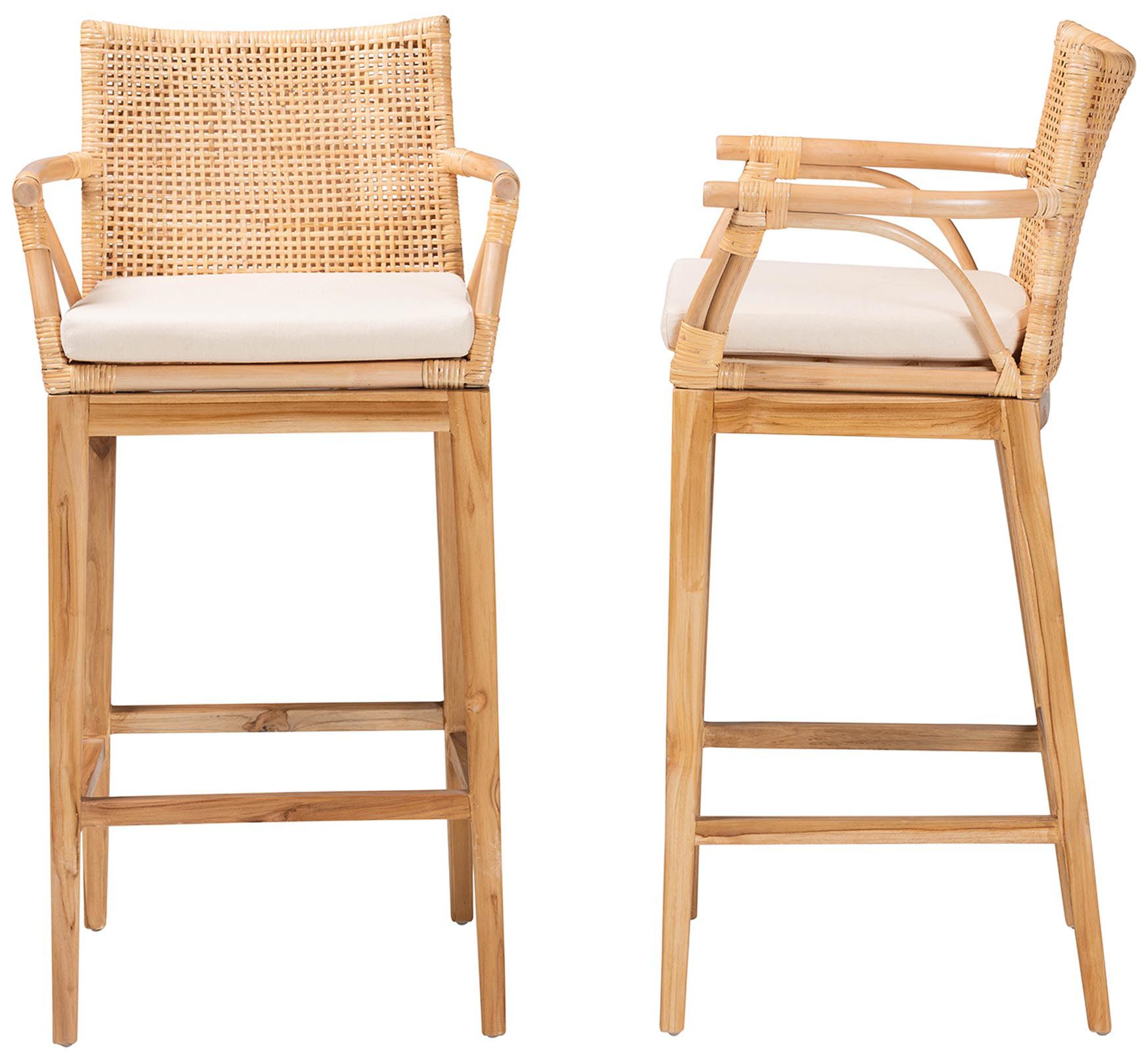 Image 4 bali & pari Storsel Bohemian Natural Rattan and Teak Wood Bar Stool more views