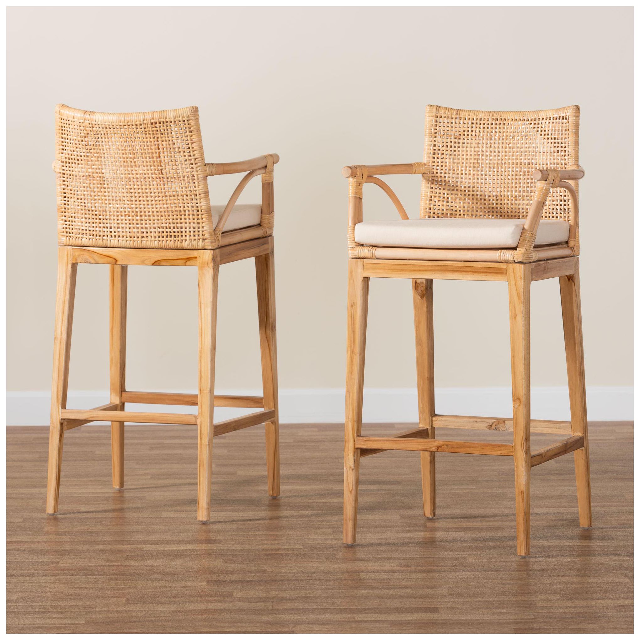 bali & pari Storsel Bohemian Natural Rattan and Teak Wood Bar Stool