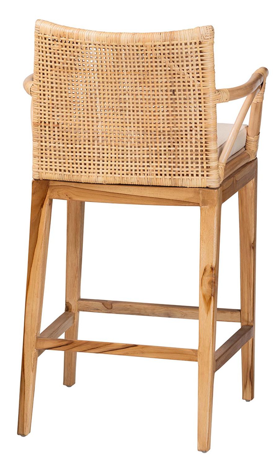 Image 2 bali & pari Storsel Bohemian Natural Rattan and Teak Wood Counter Stool more views