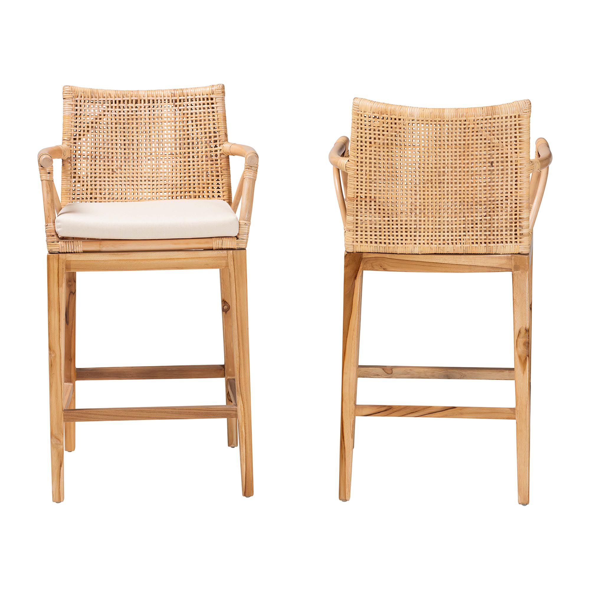 Image 3 bali & pari Storsel Bohemian Natural Rattan and Teak Wood Counter Stool more views
