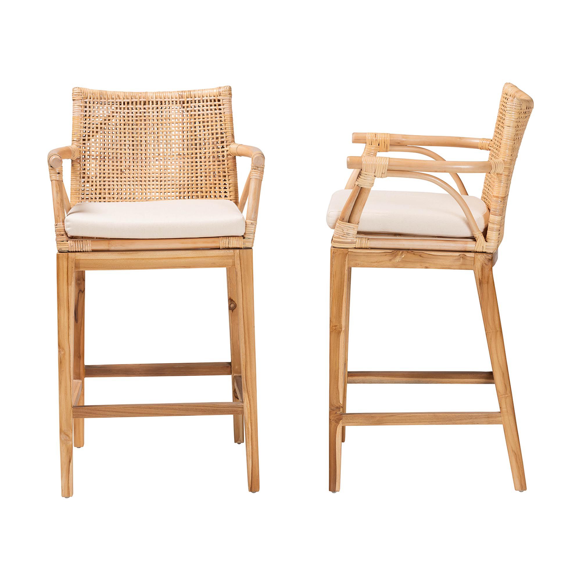 Image 4 bali & pari Storsel Bohemian Natural Rattan and Teak Wood Counter Stool more views