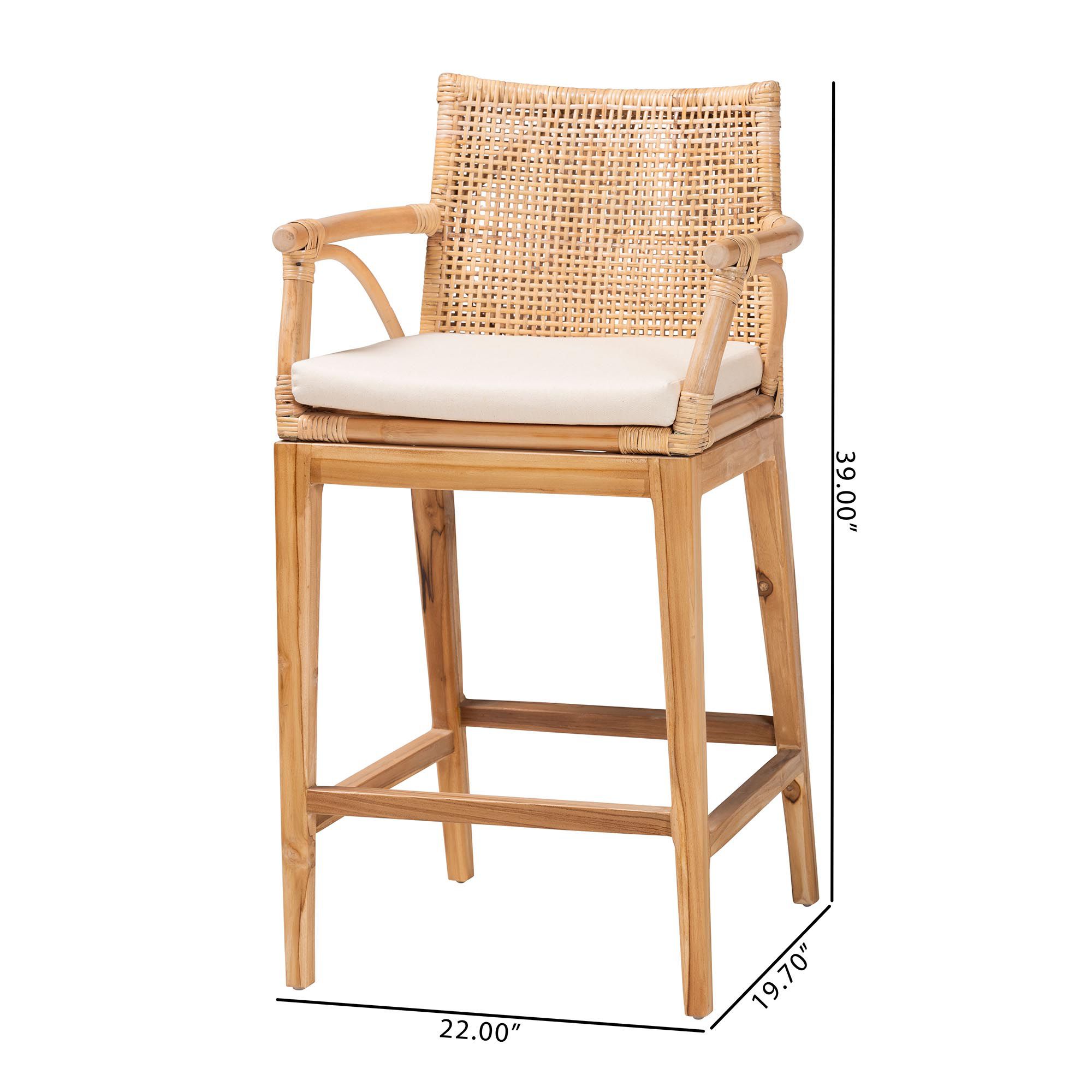 bali & pari Storsel Bohemian Natural Rattan and Teak Wood Counter Stool