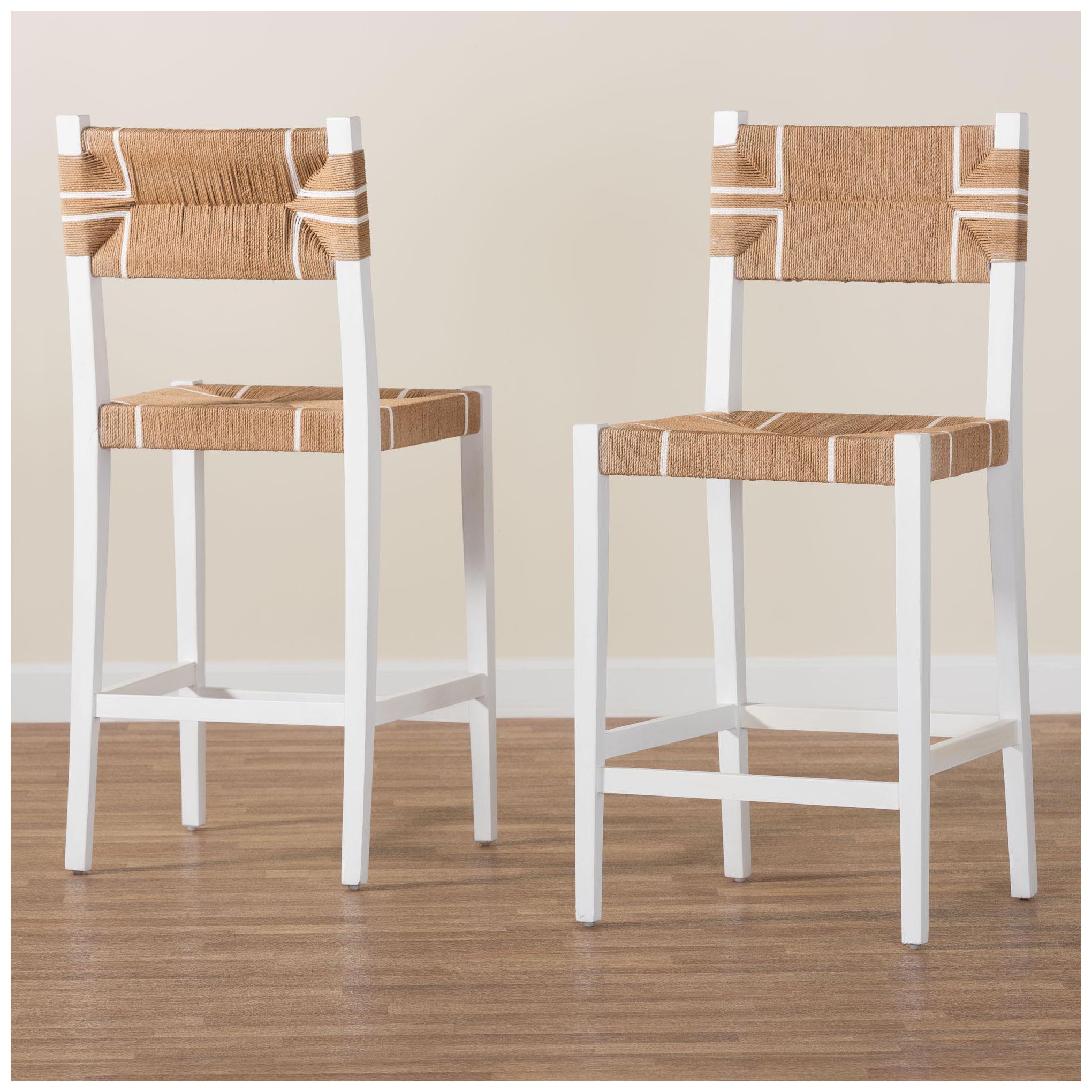 bali & pari Talli Bohemian Paper Loom and White Mahogany Wood Bar Stool