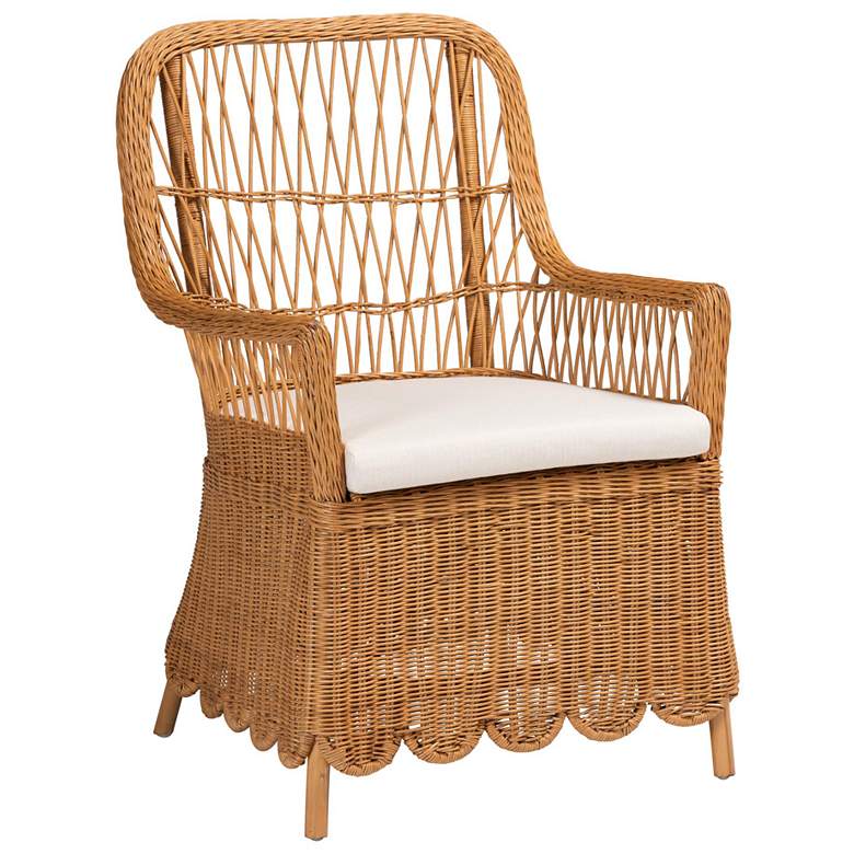 Image 1 bali & pari Teresa Bohemian Light Honey Scalloped Rattan Arm Chair