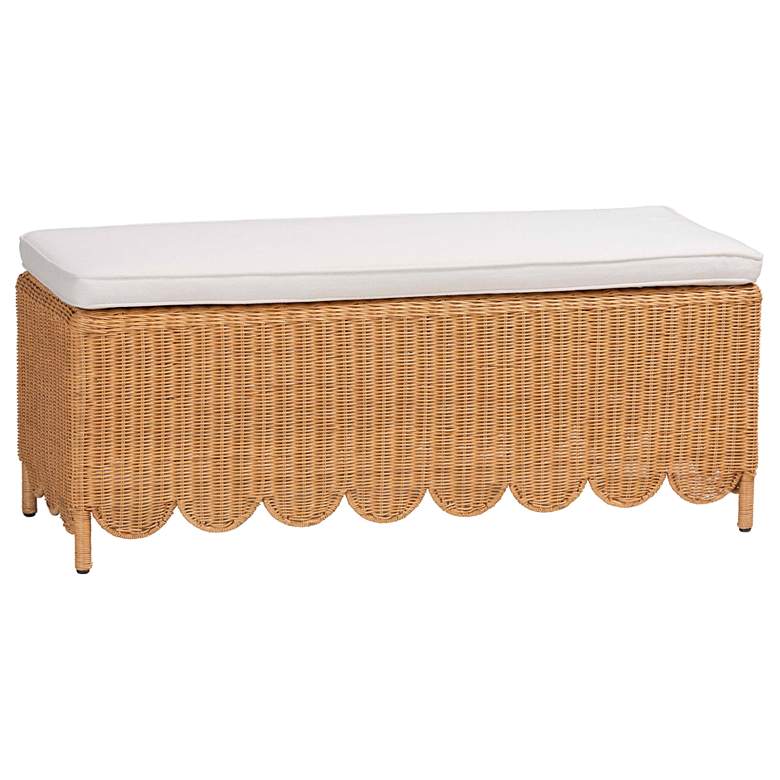 Image 1 bali & pari Teresa Bohemian Light Honey Scalloped Rattan Ottoman Bench