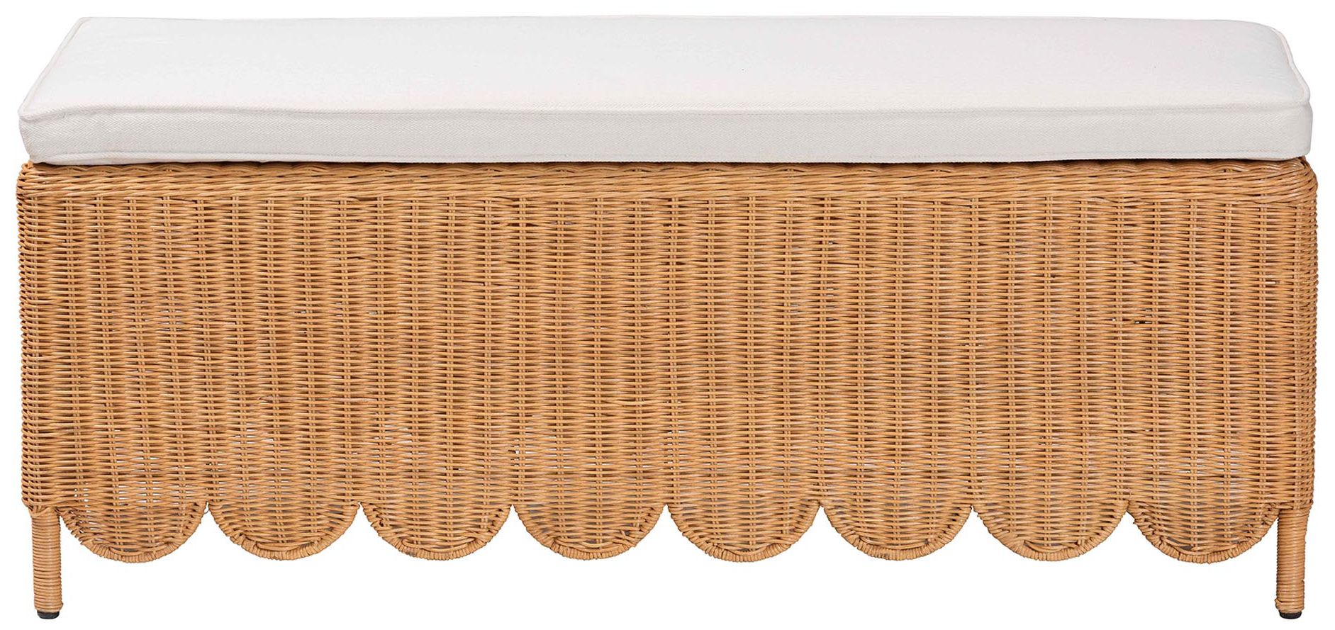 Image 3 bali & pari Teresa Bohemian Light Honey Scalloped Rattan Ottoman Bench more views