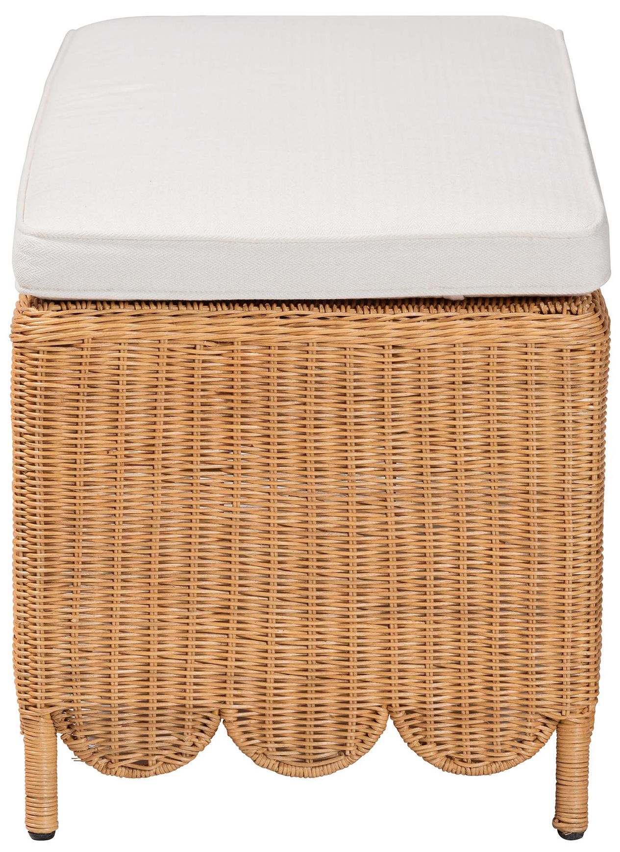 Image 4 bali & pari Teresa Bohemian Light Honey Scalloped Rattan Ottoman Bench more views