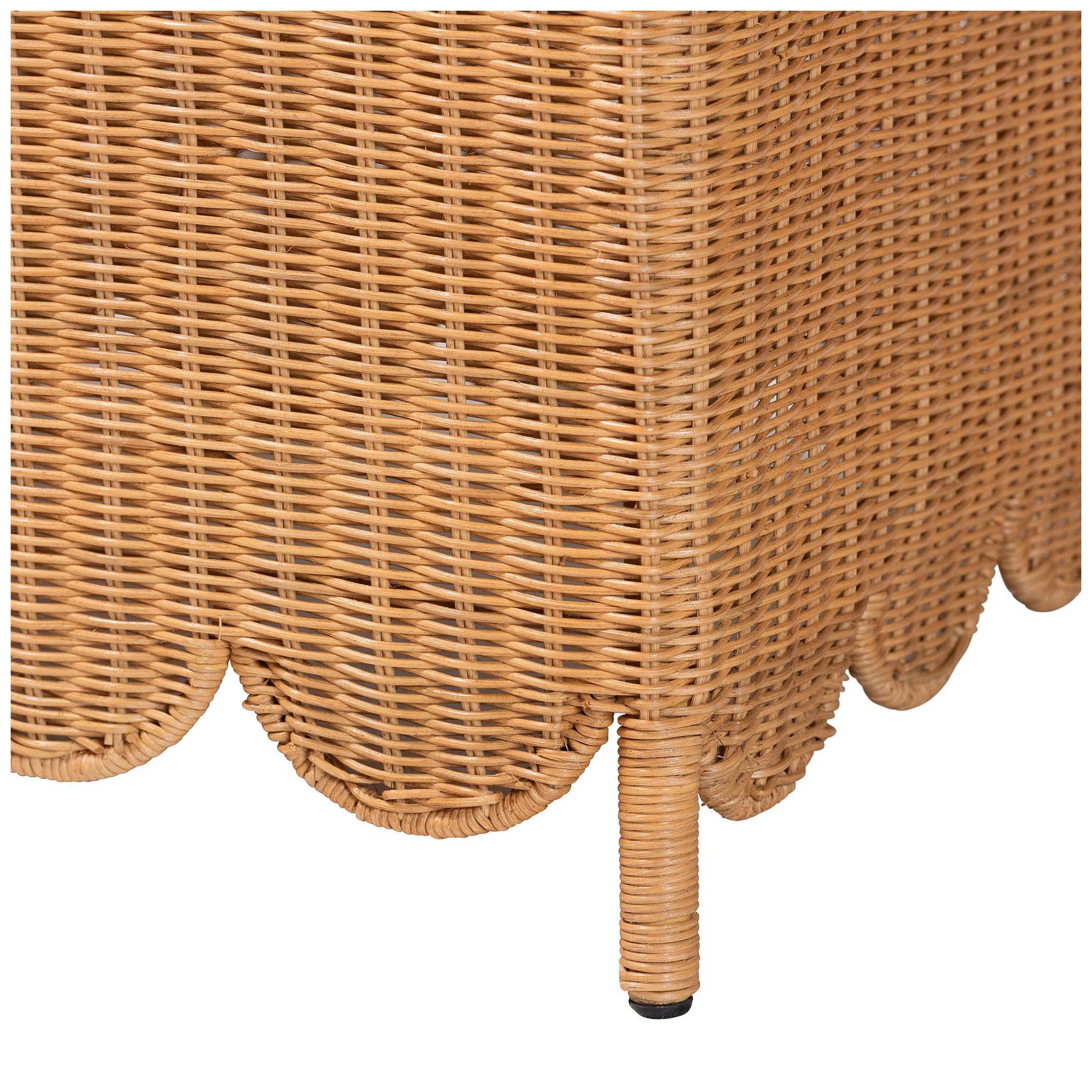 Image 5 bali & pari Teresa Bohemian Light Honey Scalloped Rattan Ottoman Bench more views