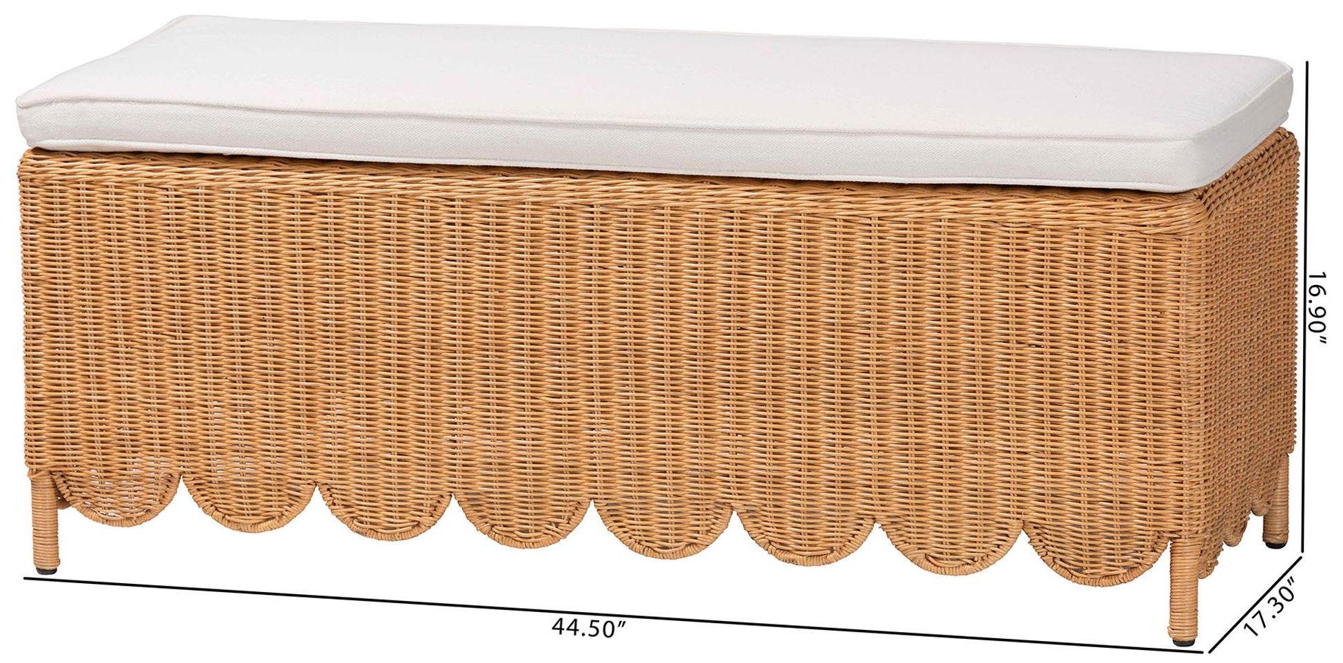 bali & pari Teresa Bohemian Light Honey Scalloped Rattan Ottoman Bench