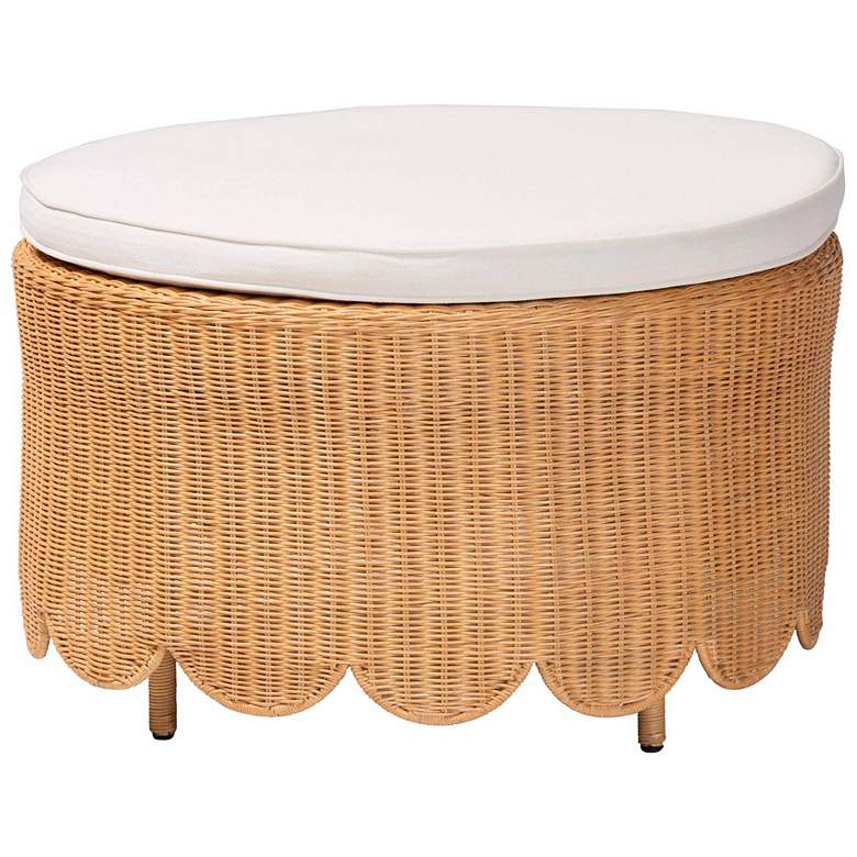 Image 1 bali & pari Teresa Bohemian Light Honey Scalloped Rattan Ottoman