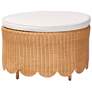 bali & pari Teresa Bohemian Light Honey Scalloped Rattan Ottoman