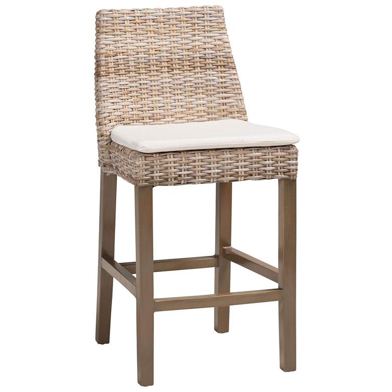 Image 1 bali & pari Toby Grey Kubu Rattan and Mahogany Wood Counter Stool