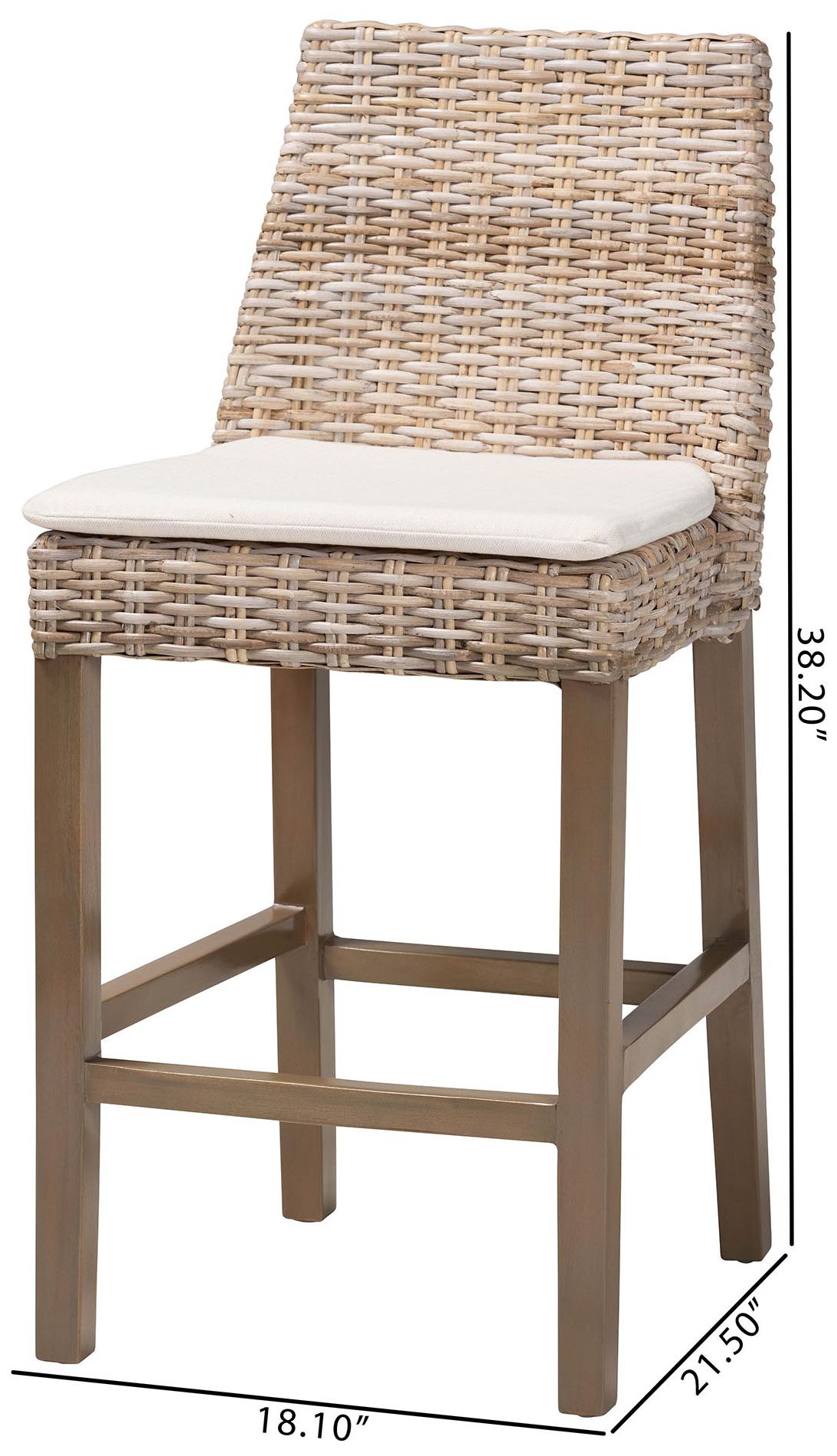 bali & pari Toby Grey Kubu Rattan and Mahogany Wood Counter Stool