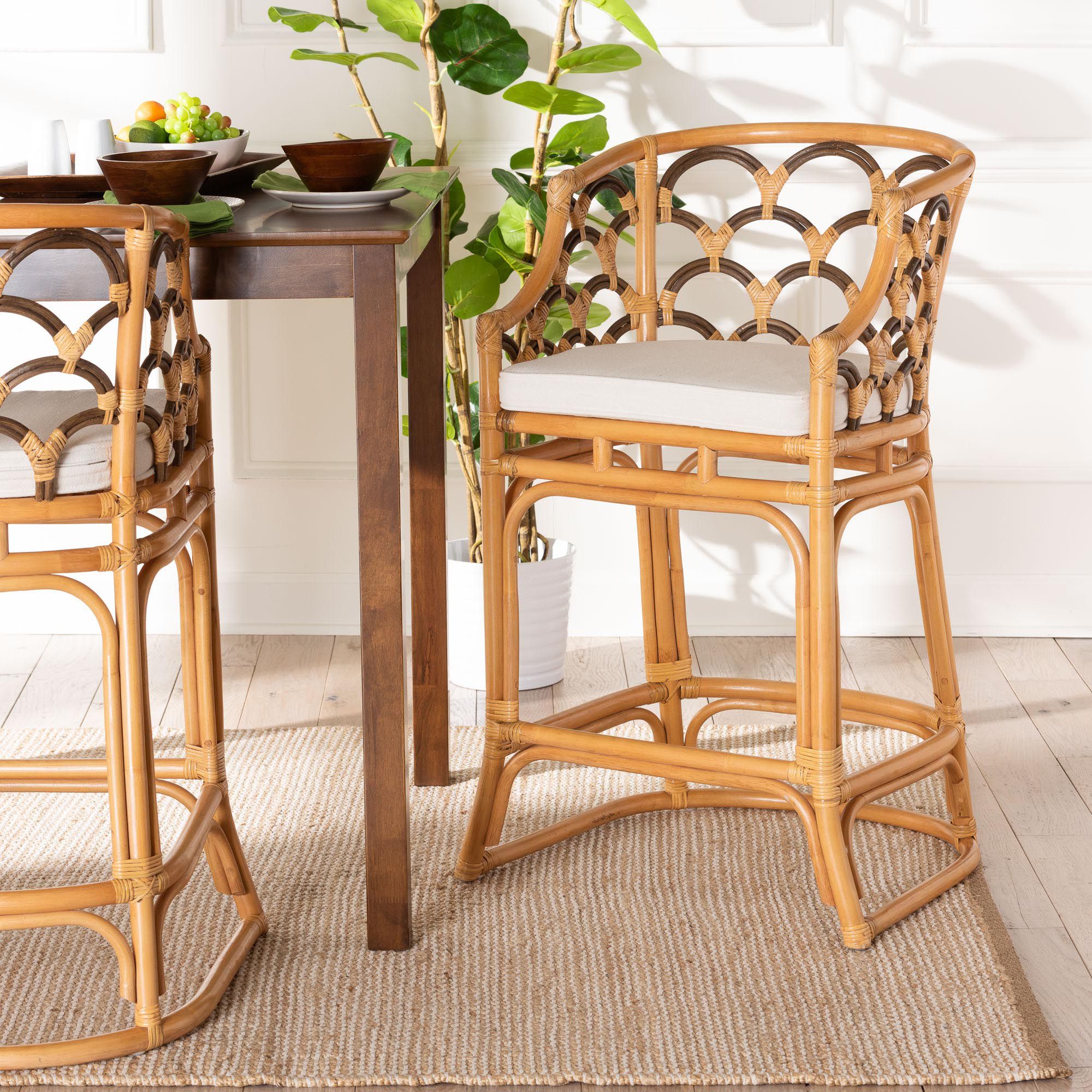 Thumbnail1 of bali & pari Veneto Modern Light Honey and Dark Brown Rattan Bar Stool