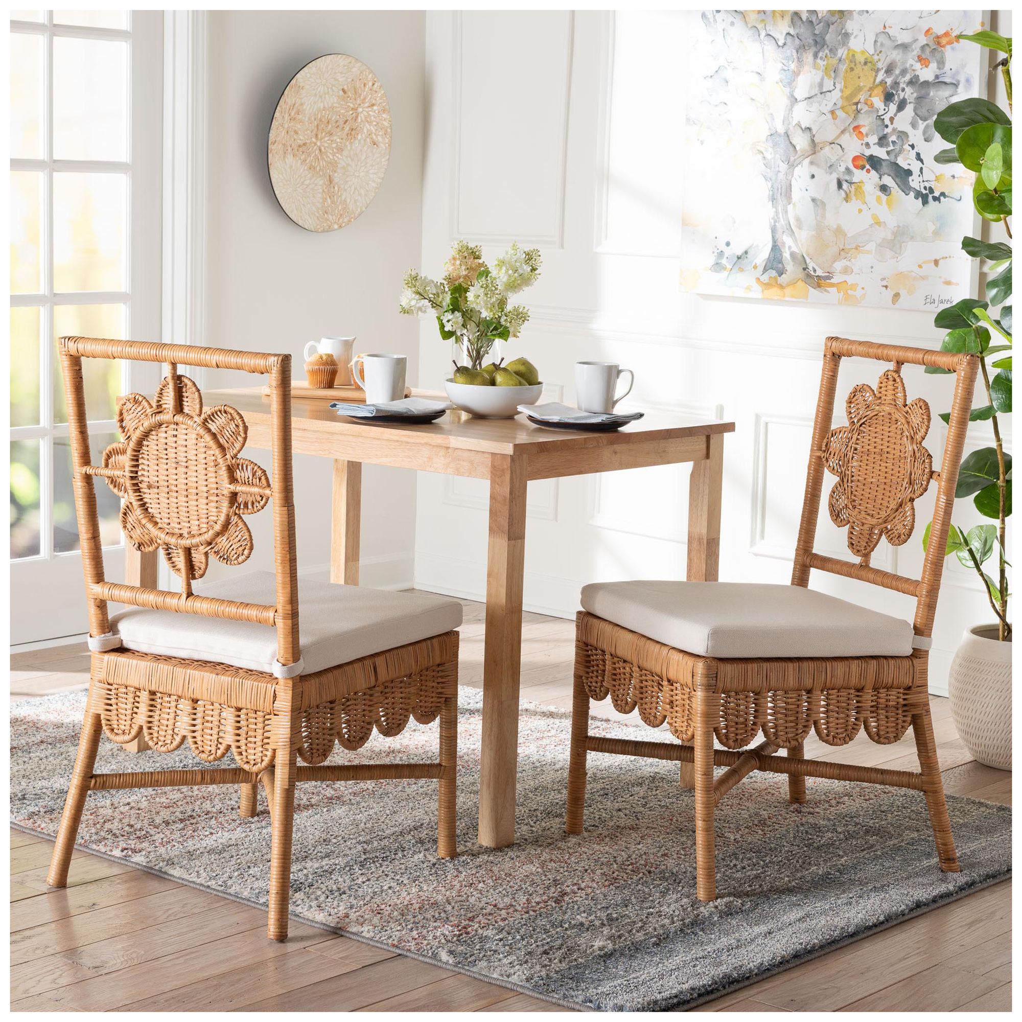 bali & pari Abagale Rattan 2-Piece Dining Chair Set with Removable Cushion