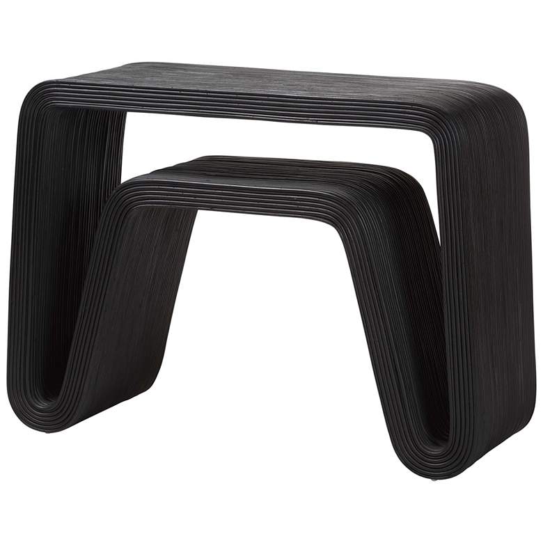 Image 1 bali & pari Abebi Black Rattan Console Table - Modern Accent Table