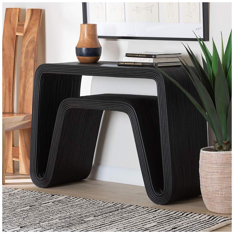 Image 2 bali & pari Abebi Black Rattan Console Table - Modern Accent Table more views