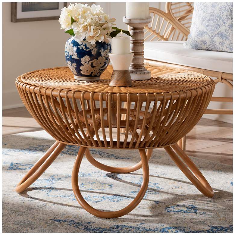 Image 3 bali & pari Abel Natural Rattan Coffee Table with Splayed Legs more views
