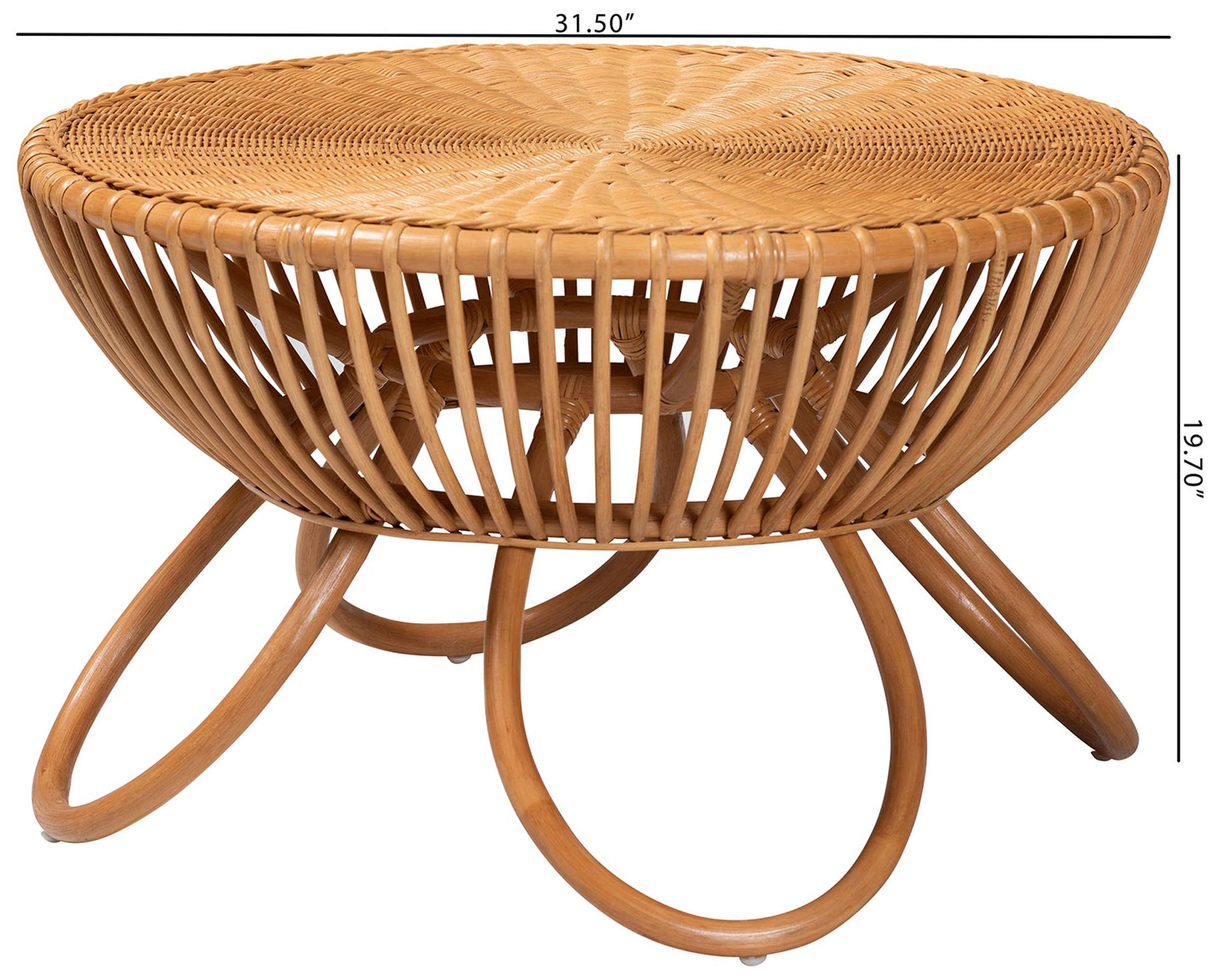 bali & pari Abel Natural Rattan Coffee Table with Splayed Legs