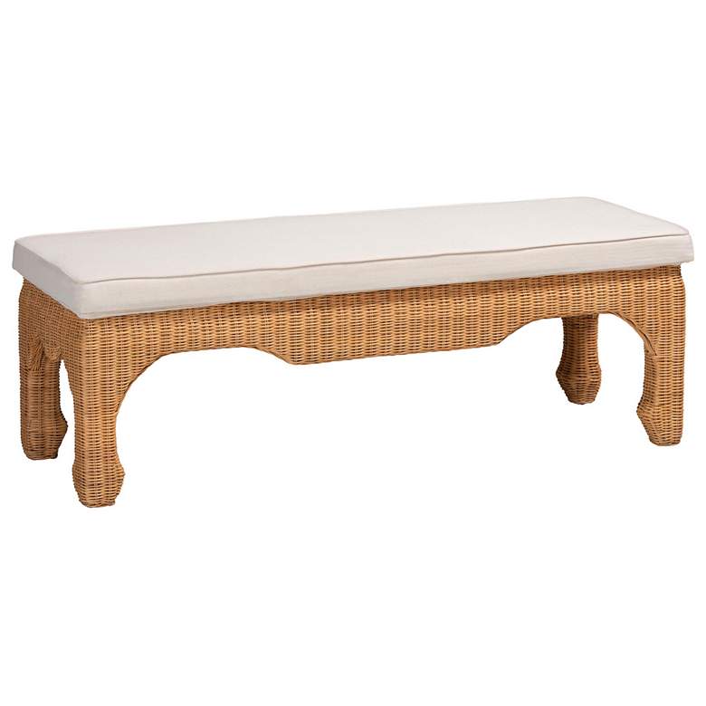 Image 2 bali & pari Abena Boho Ming Style Natural Rattan Bench with Cushion
