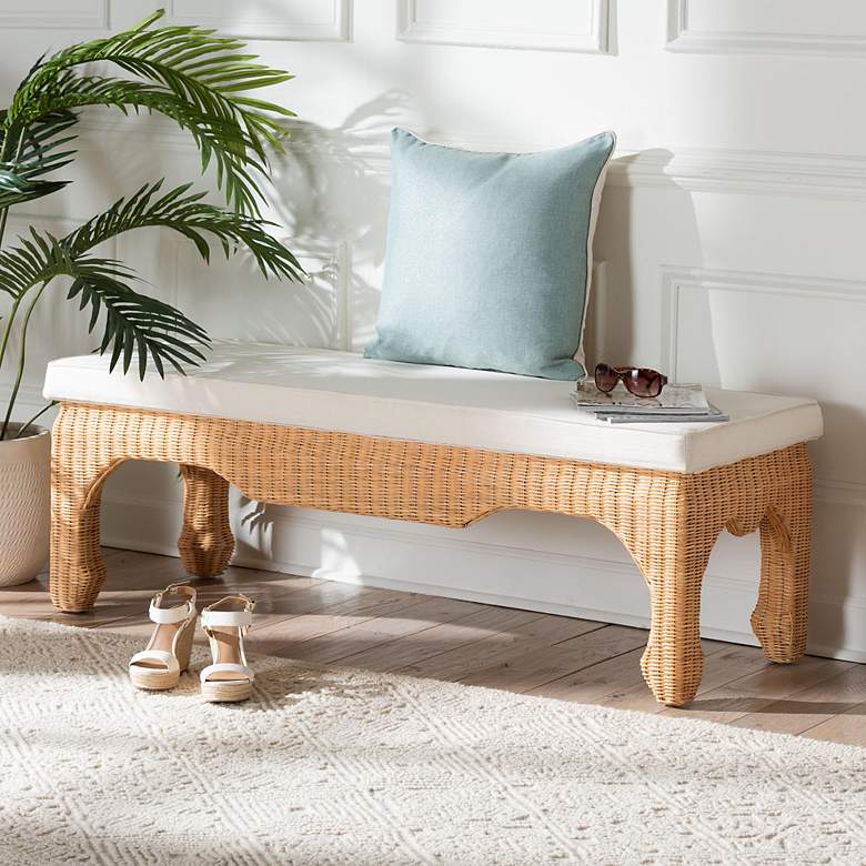 Image 1 bali & pari Abena Boho Ming Style Natural Rattan Bench with Cushion