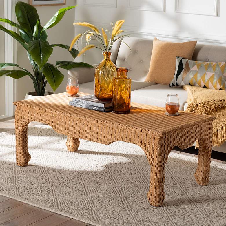 Image 1 bali & pari Abena Ming Style Rattan Rectangular Accent Coffee Table
