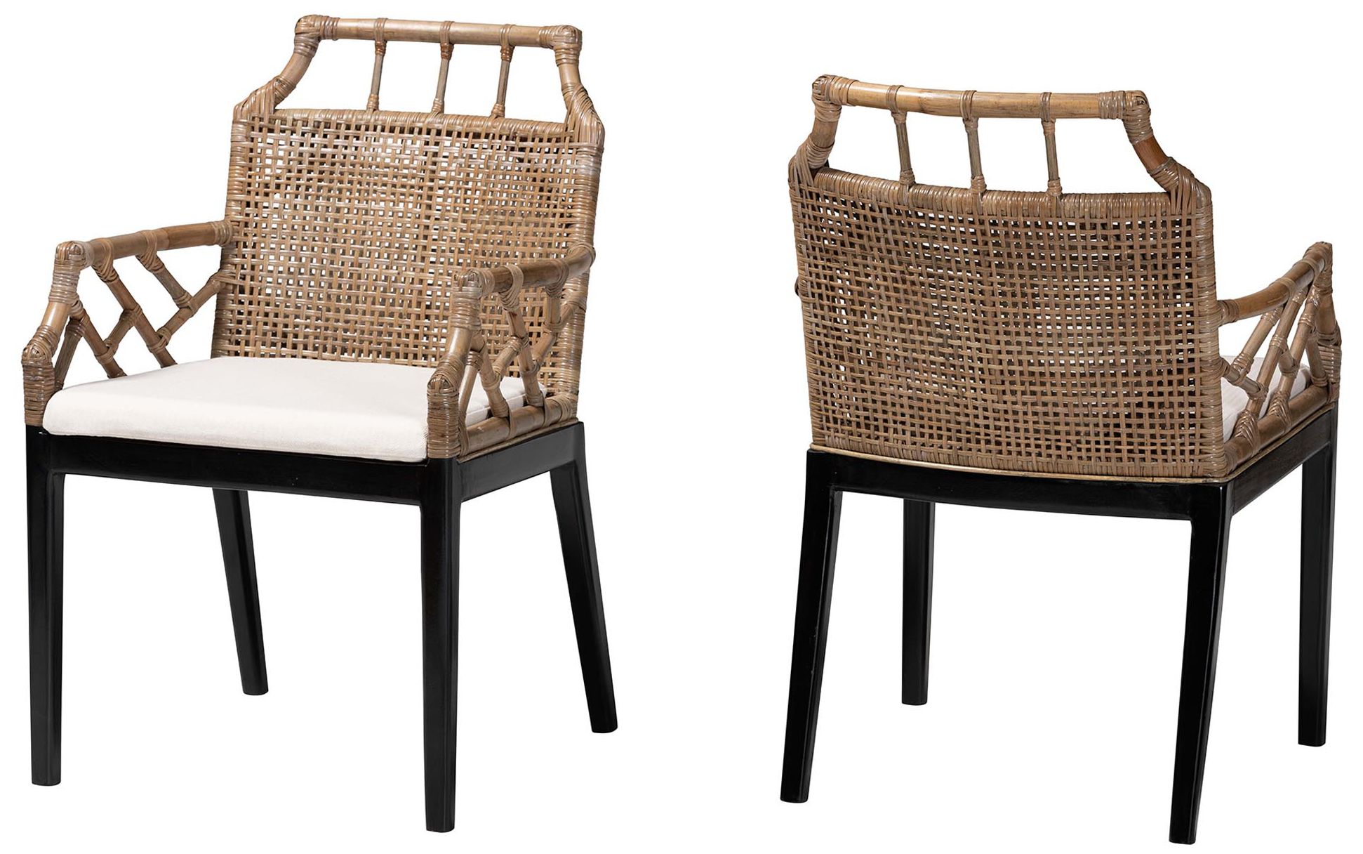 Image 2 bali & pari Abiel Natural Rattan 2 Piece Dining Armchair Set with Cushion