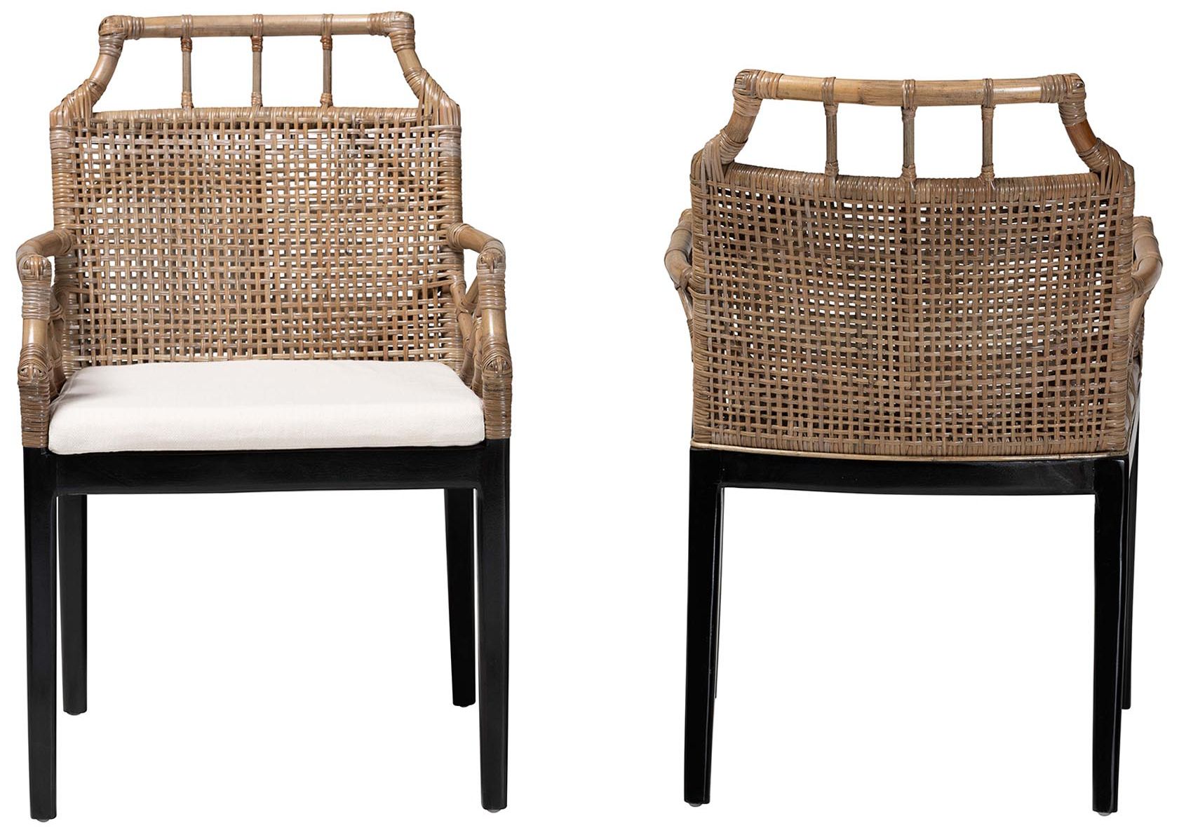 Image 3 bali & pari Abiel Natural Rattan 2 Piece Dining Armchair Set with Cushion more views