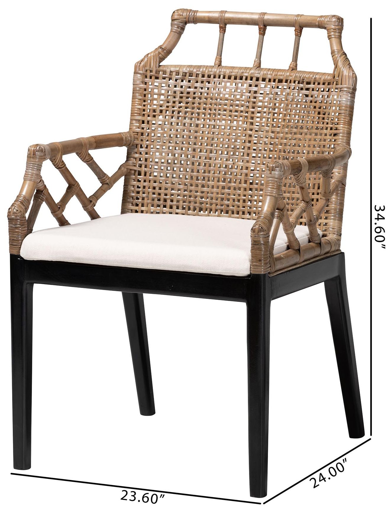 bali & pari Abiel Natural Rattan 2 Piece Dining Armchair Set with Cushion
