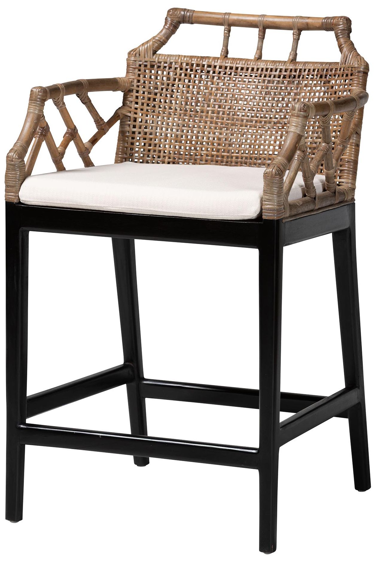 Image 2 bali & pari Abiel Rattan Counter Stool with Arms and Removable Cushion