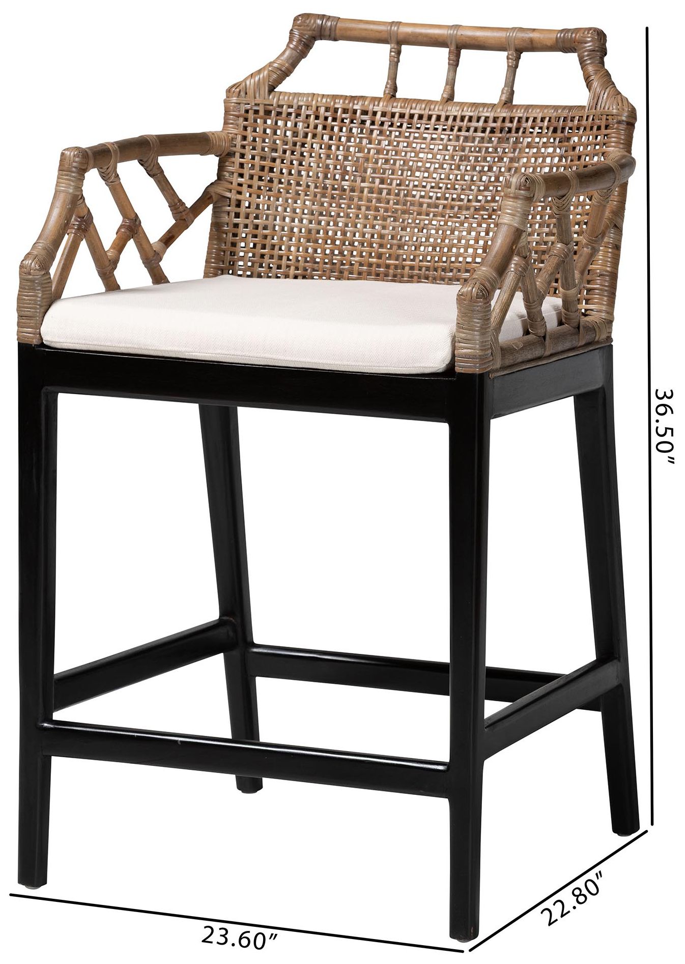 bali & pari Abiel Rattan Counter Stool with Arms and Removable Cushion