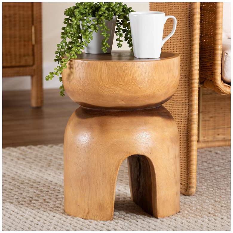 Image 1 bali & pari Abrina Solid Suar Wood Side Table - Hand-Carved End Table