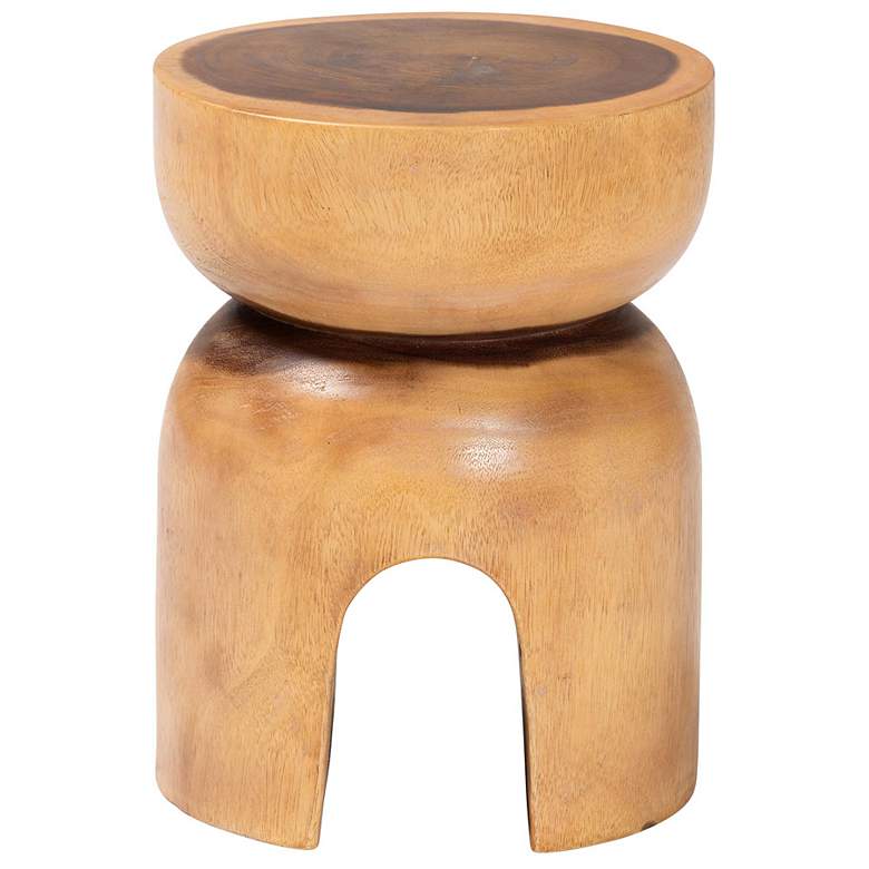 Image 3 bali & pari Abrina Solid Suar Wood Side Table - Hand-Carved End Table more views