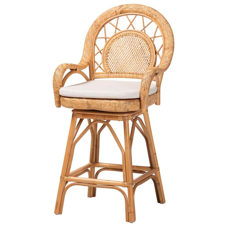 Image 1 bali & pari Adam Natural Rattan Counter Stool - Swivel Bar Chair