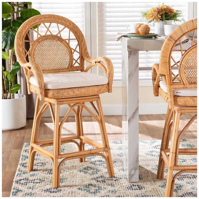 Image 1 bali & pari Adam Natural Rattan Counter Stool - Swivel Bar Chair