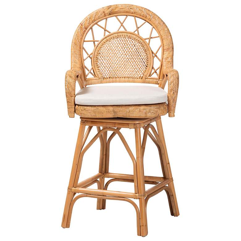 Image 3 bali & pari Adam Natural Rattan Counter Stool - Swivel Bar Chair more views