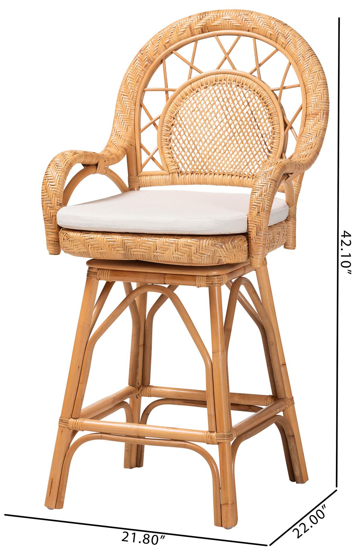 bali & pari Adam Natural Rattan Counter Stool - Swivel Bar Chair