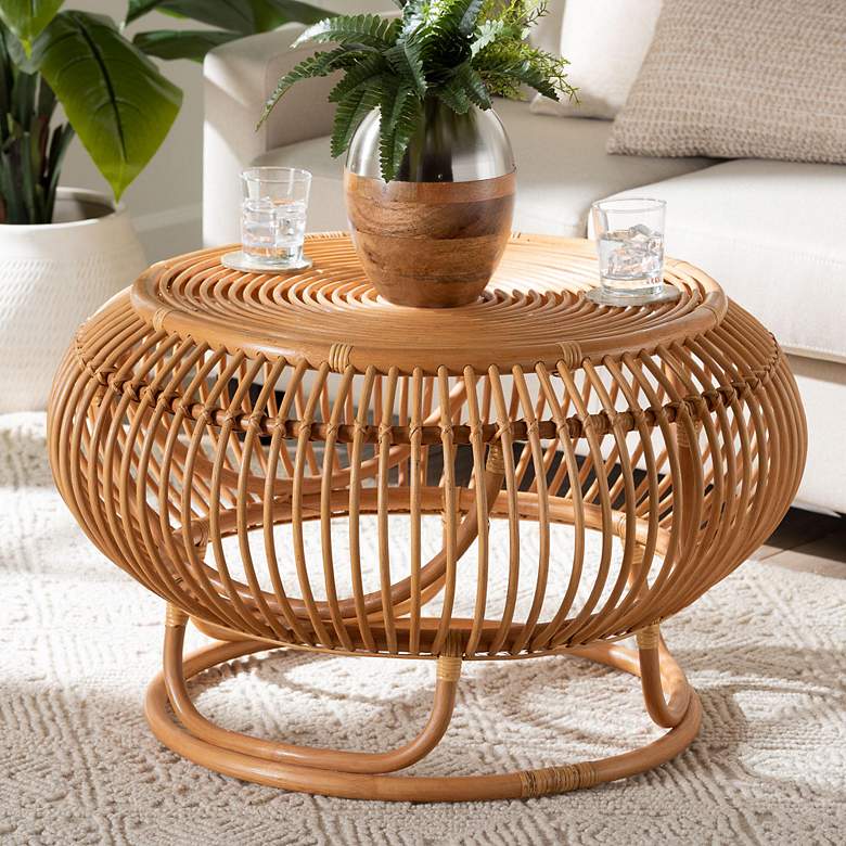 Image 1 bali & pari Adeola Round Lantern Shaped Handcrafted Rattan Coffee Table