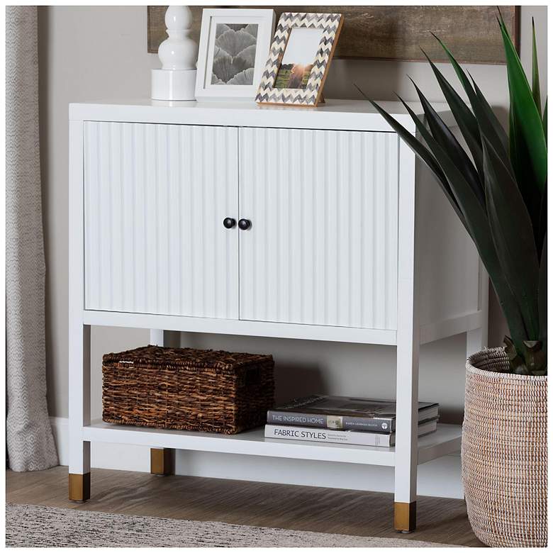Image 1 bali & pari Aiden Fluted Sideboard - 2 Door Storage Cabinet with Open Shelf