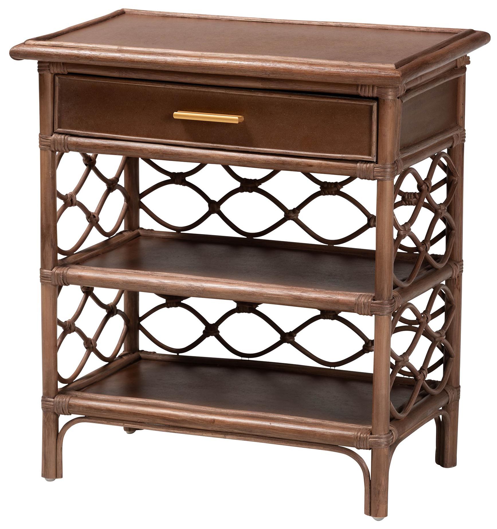 Image 2 bali & pari Akane Brown Natural Rattan Nightstand with Drawer and Shelves