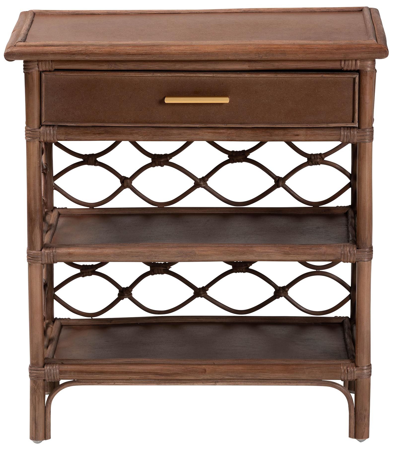 Image 4 bali & pari Akane Brown Natural Rattan Nightstand with Drawer and Shelves more views