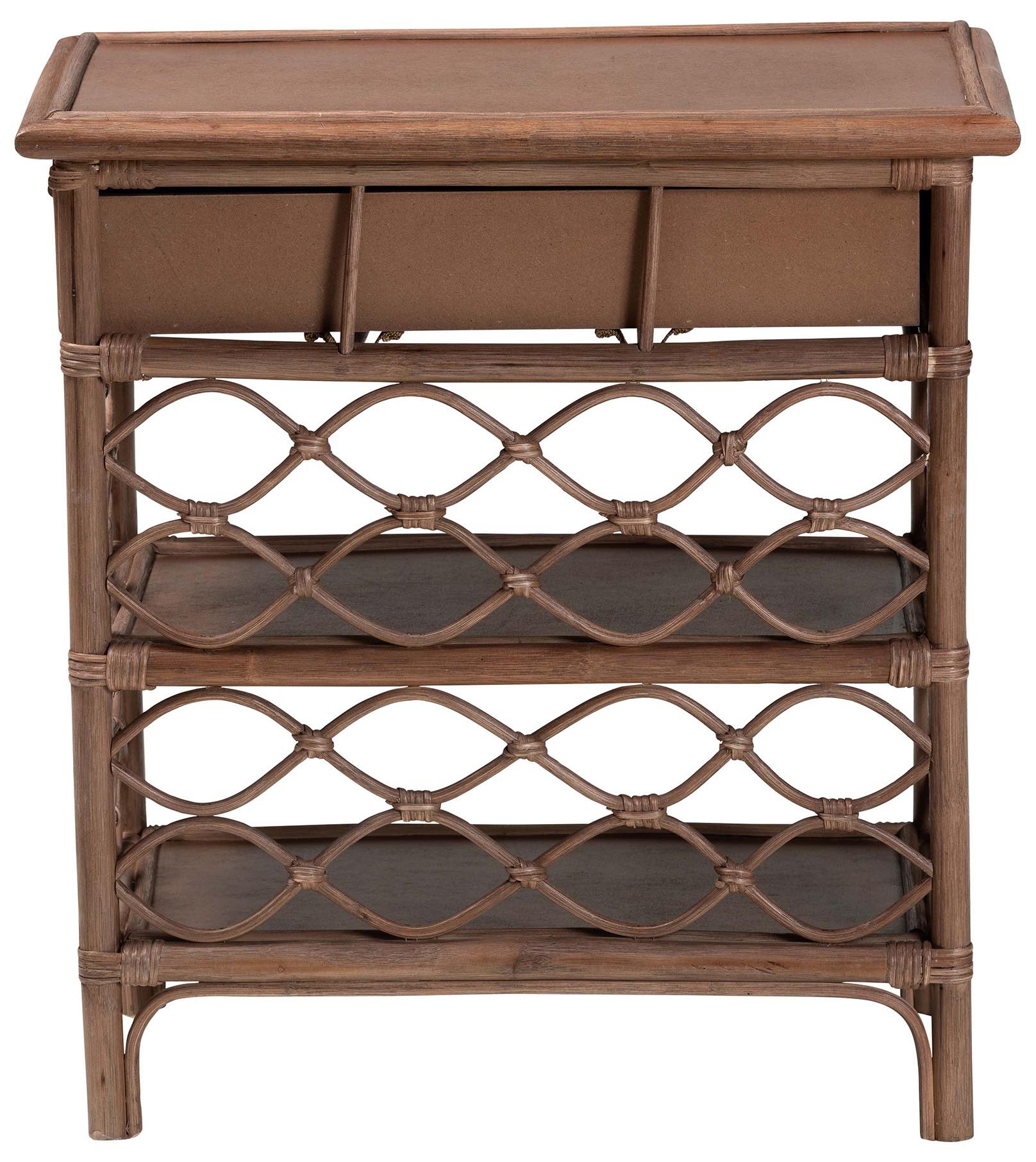 Image 6 bali & pari Akane Brown Natural Rattan Nightstand with Drawer and Shelves more views