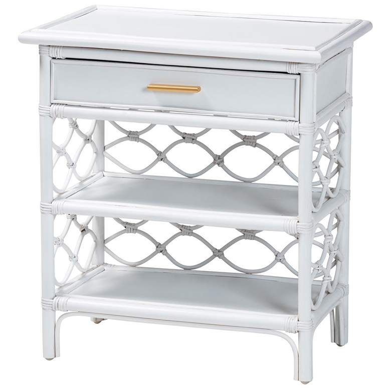 Image 2 bali & pari Akane White Natural Rattan Nightstand with Drawer and Shelves