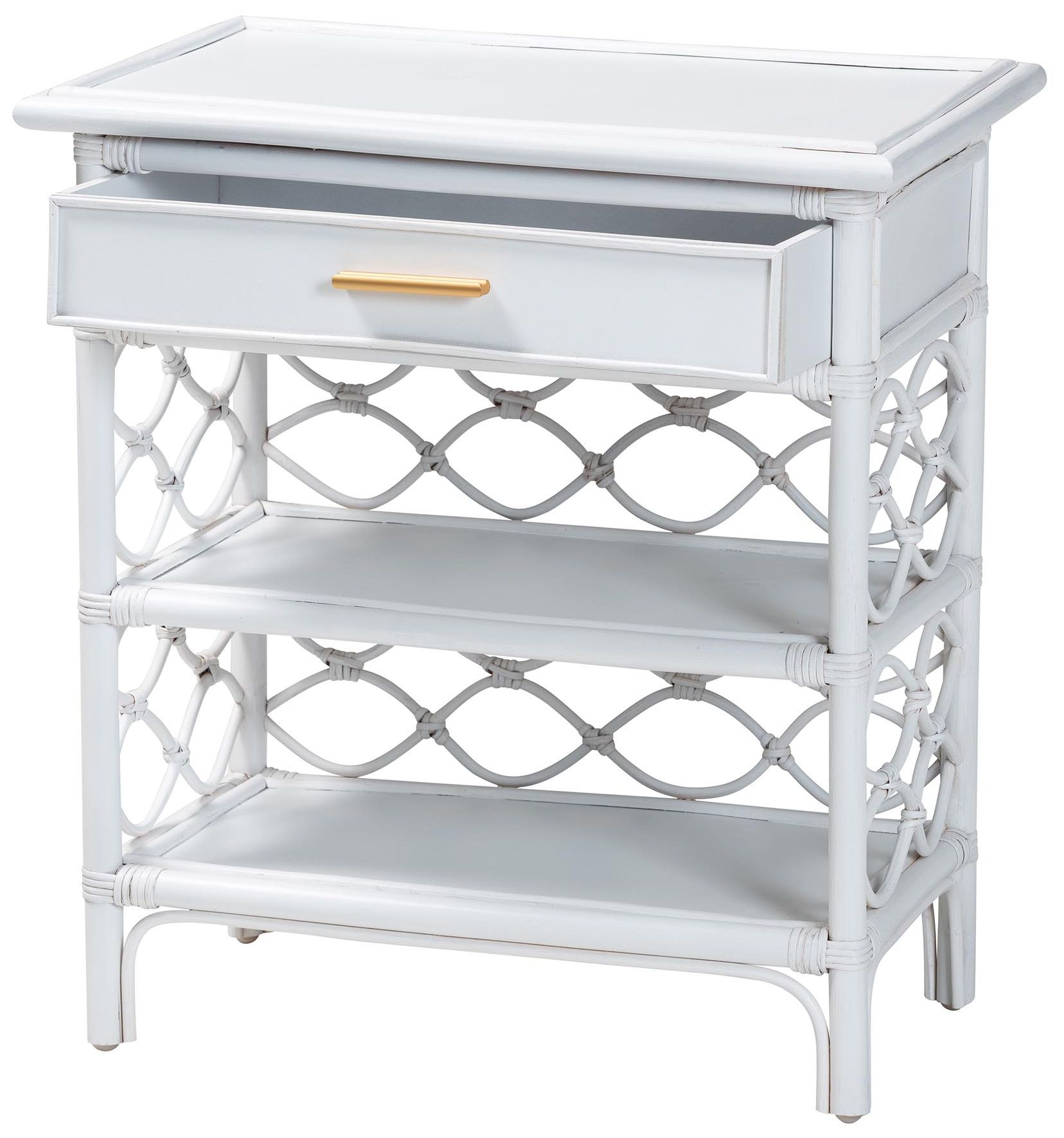 Image 3 bali & pari Akane White Natural Rattan Nightstand with Drawer and Shelves more views