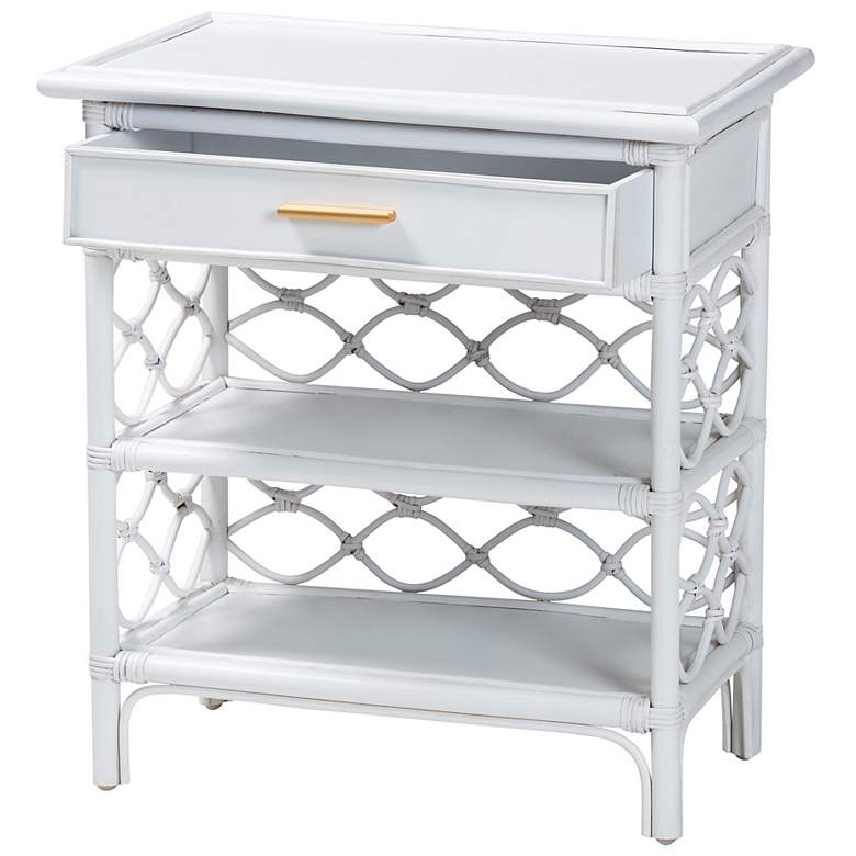 Image 3 bali & pari Akane White Natural Rattan Nightstand with Drawer and Shelves more views