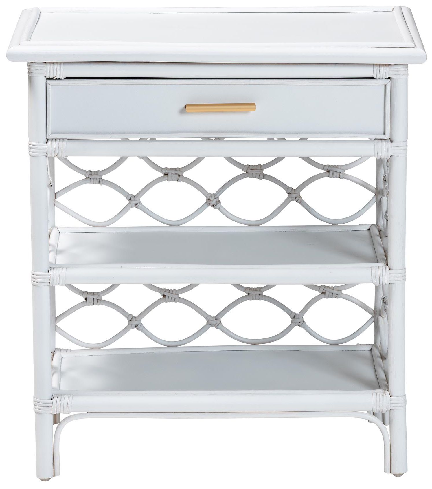 Image 4 bali & pari Akane White Natural Rattan Nightstand with Drawer and Shelves more views