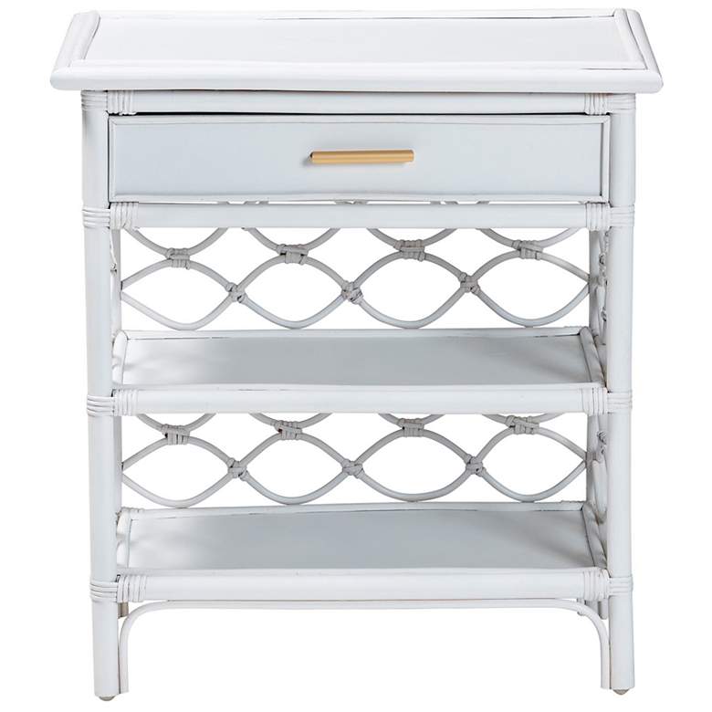 Image 4 bali & pari Akane White Natural Rattan Nightstand with Drawer and Shelves more views
