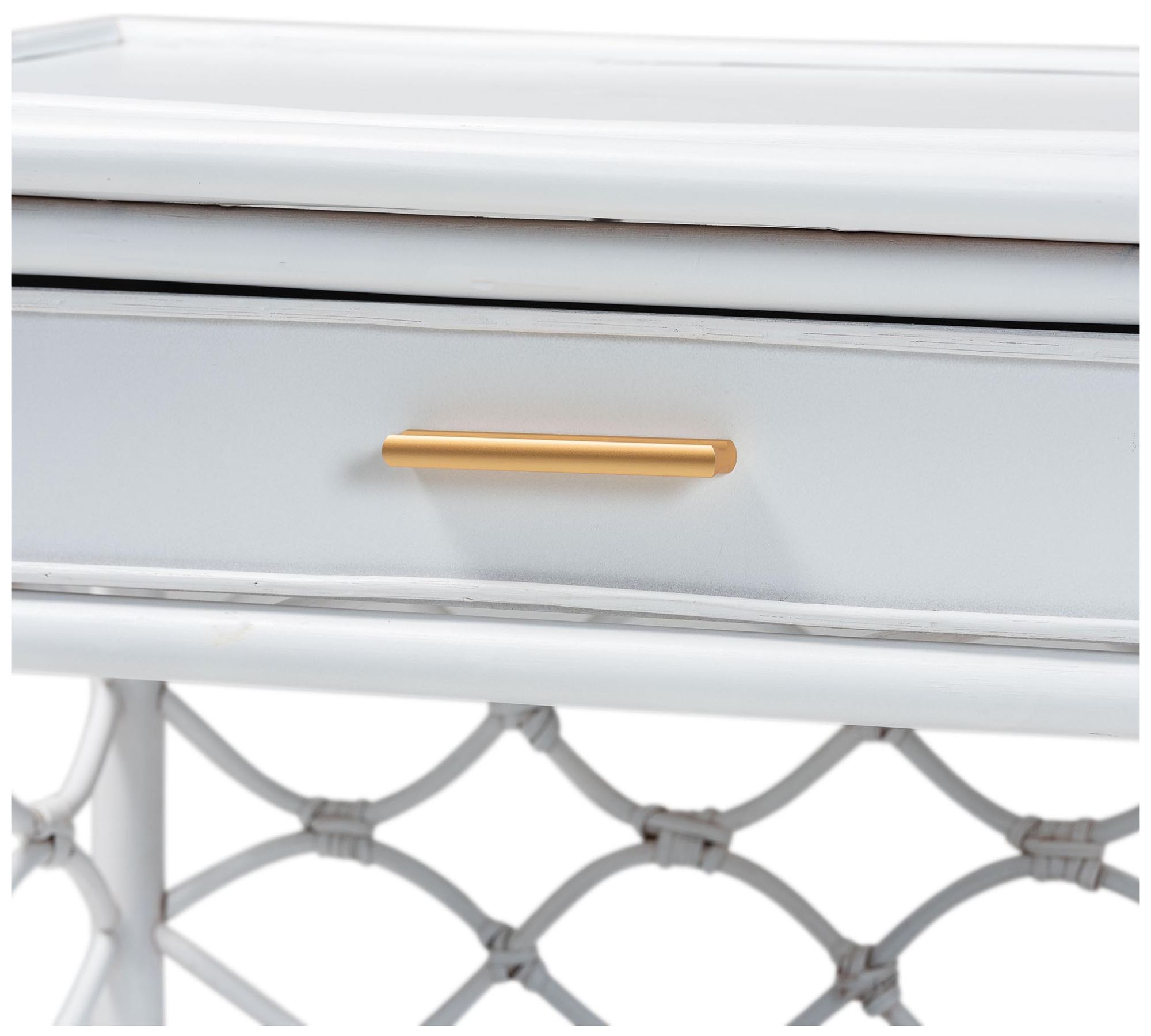 Image 7 bali & pari Akane White Natural Rattan Nightstand with Drawer and Shelves more views