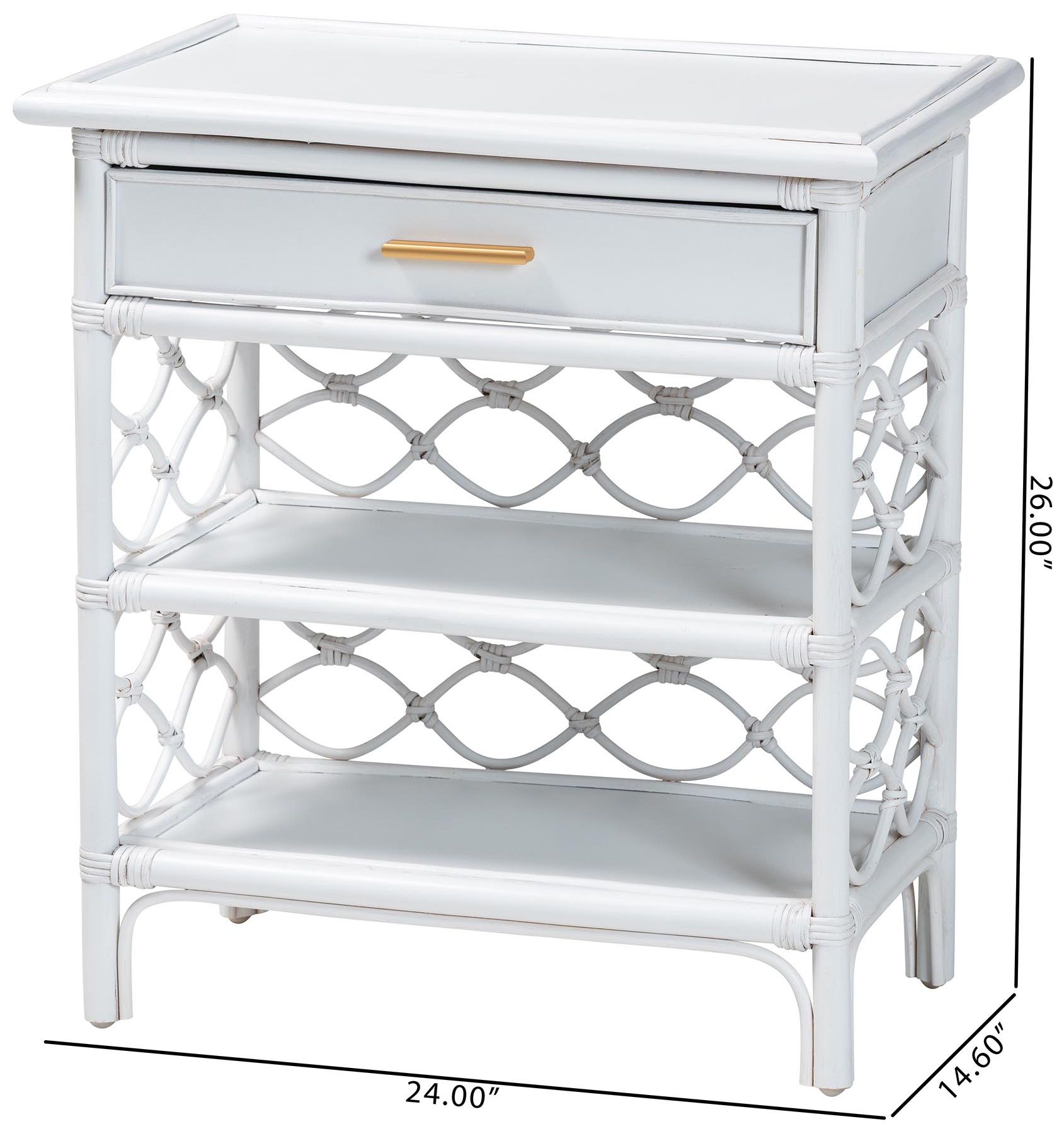 bali & pari Akane White Natural Rattan Nightstand with Drawer and Shelves